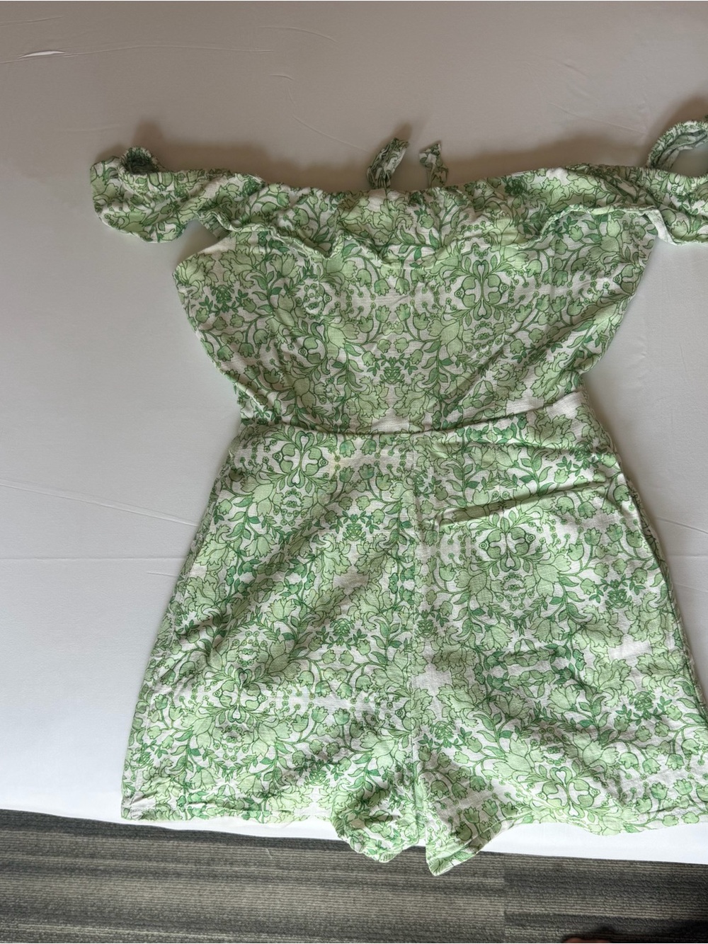 Dotti Green and White Floral Romper